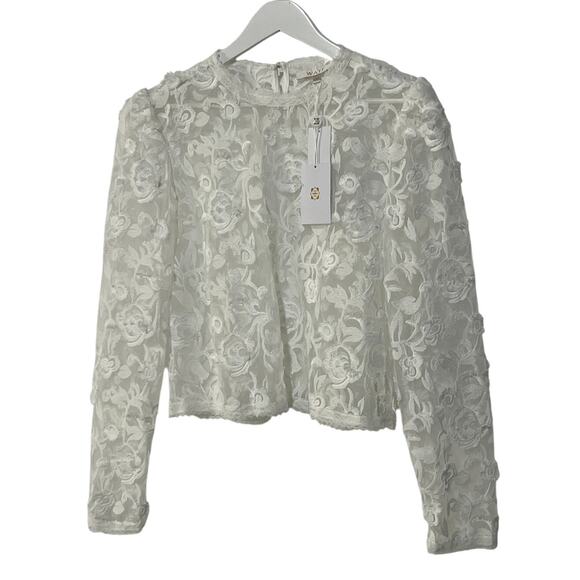 WAYF TOP WOMENS SIZE LARGE ALANA EMBROIDERED SHEER WHITE LACE BLOUSE ONLY - Picture 4 of 12
